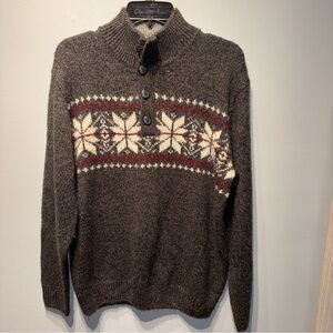 Tricots‎ ST Raphael Gray Sweater Snowflake Pattern Mens SzL Fair Isle Holiday